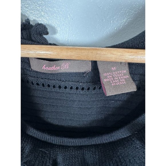 Vintage Y2K Womens Top Black Sleeveless Medium Heather B Ruffled Knit Cotton - Picture 10 of 11